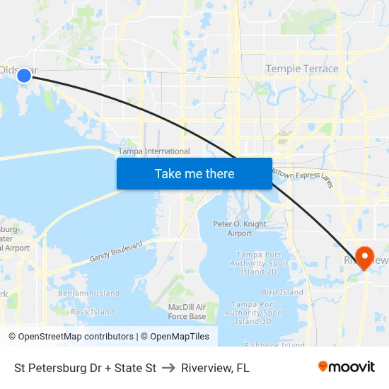 St Petersburg Dr + State St to Riverview, FL map