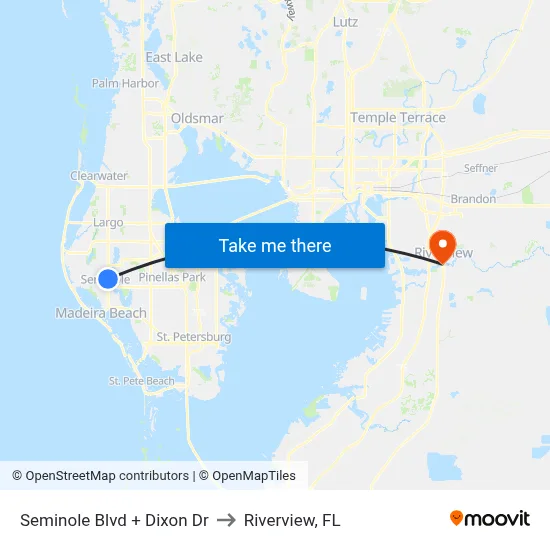 Seminole Blvd + Dixon Dr to Riverview, FL map