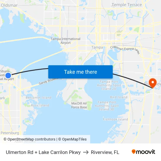 Ulmerton Rd + Lake Carrilon Pkwy to Riverview, FL map