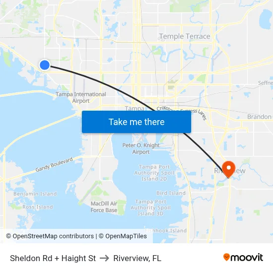 Sheldon Rd + Haight St to Riverview, FL map