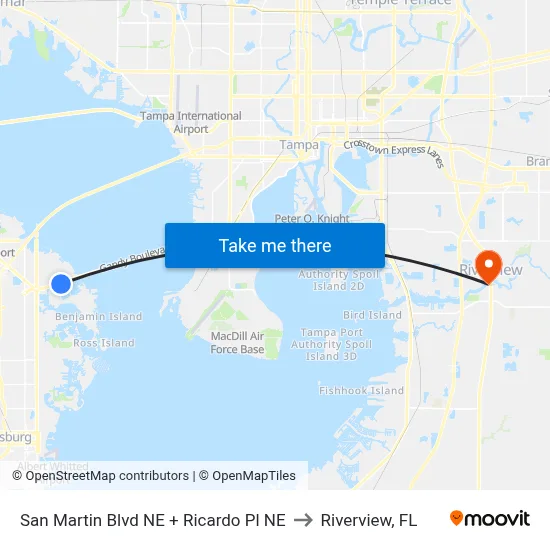 San Martin Blvd NE + Ricardo Pl NE to Riverview, FL map