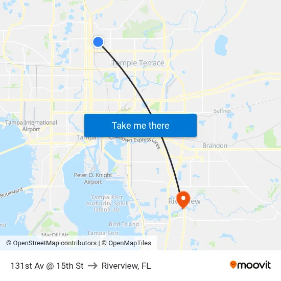 131st Av @ 15th St to Riverview, FL map