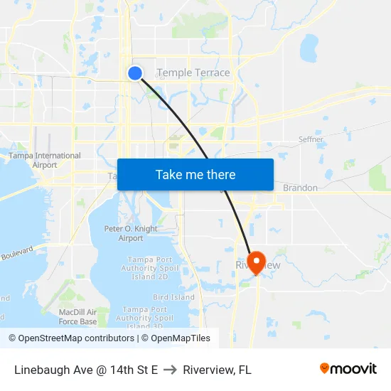 Linebaugh Ave @ 14th St E to Riverview, FL map