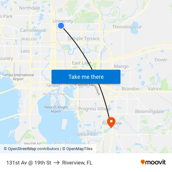 131st Av @ 19th St to Riverview, FL map