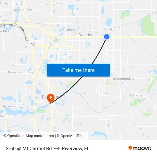 Sr60 @ Mt Carmel Rd to Riverview, FL map