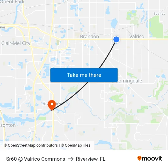 Sr60 @ Valrico Commons to Riverview, FL map