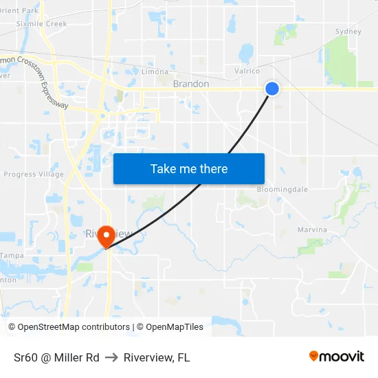 Sr60 @ Miller Rd to Riverview, FL map