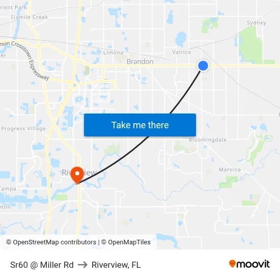 Sr60 @ Miller Rd to Riverview, FL map