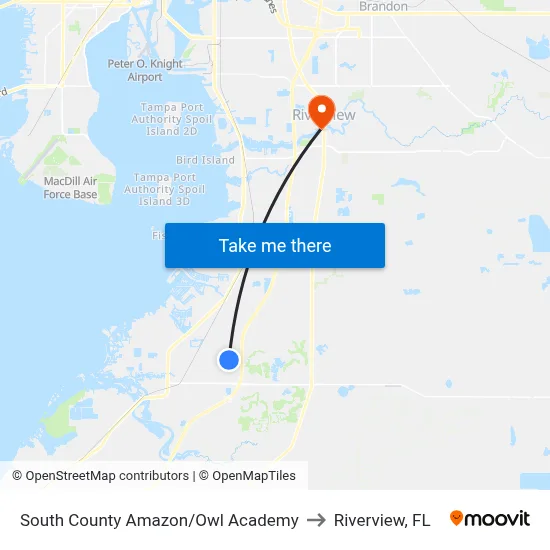 South County Amazon/Owl Academy to Riverview, FL map