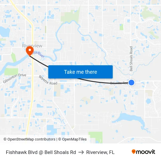 Fishhawk Blvd @ Bell Shoals Rd to Riverview, FL map