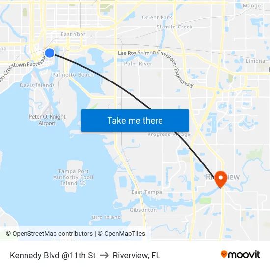 Kennedy Blvd @11th St to Riverview, FL map