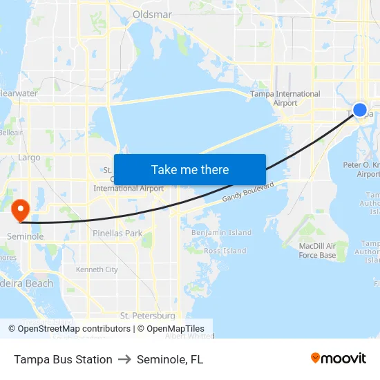 Tampa Bus Station to Seminole, FL map
