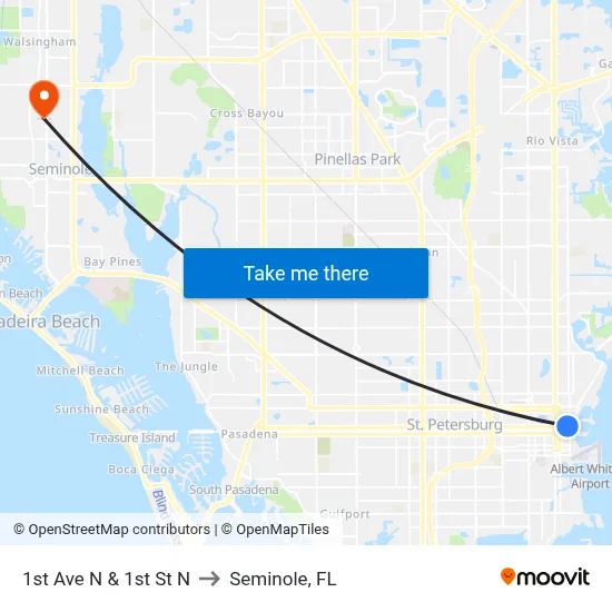 1st Ave N & 1st St N to Seminole, FL map