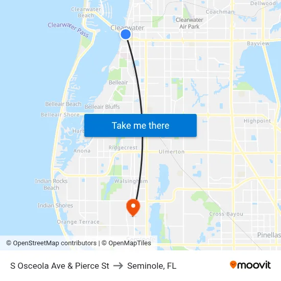 S Osceola Ave & Pierce St to Seminole, FL map