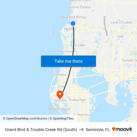 Grand Blvd & Trouble Creek Rd (South) to Seminole, FL map