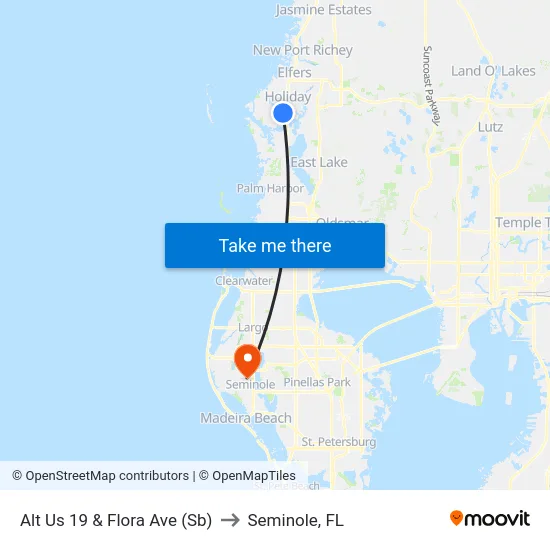 Alt Us 19 & Flora Ave (Sb) to Seminole, FL map