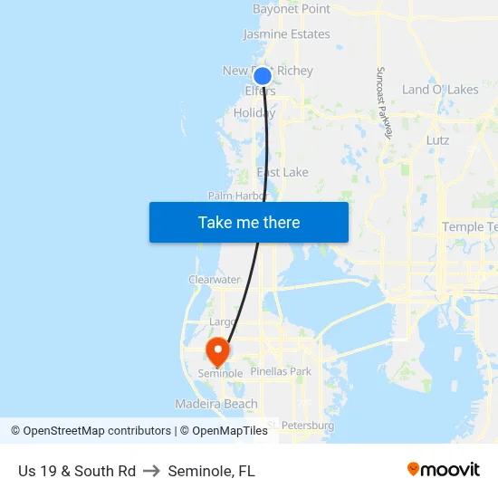 Us 19 & South Rd to Seminole, FL map