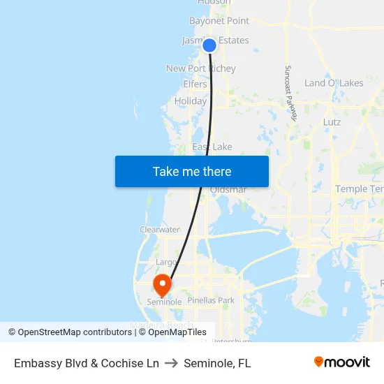 Embassy Blvd & Cochise Ln to Seminole, FL map