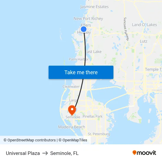 Universal Plaza to Seminole, FL map
