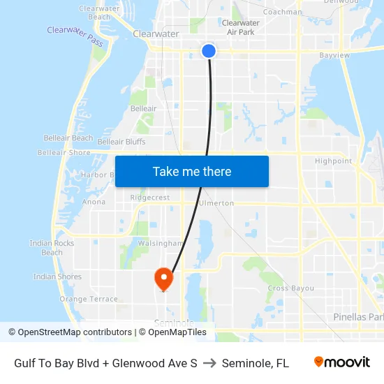 Gulf To Bay Blvd + Glenwood Ave S to Seminole, FL map