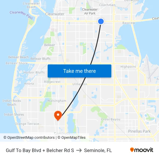 Gulf To Bay Blvd + Belcher Rd S to Seminole, FL map