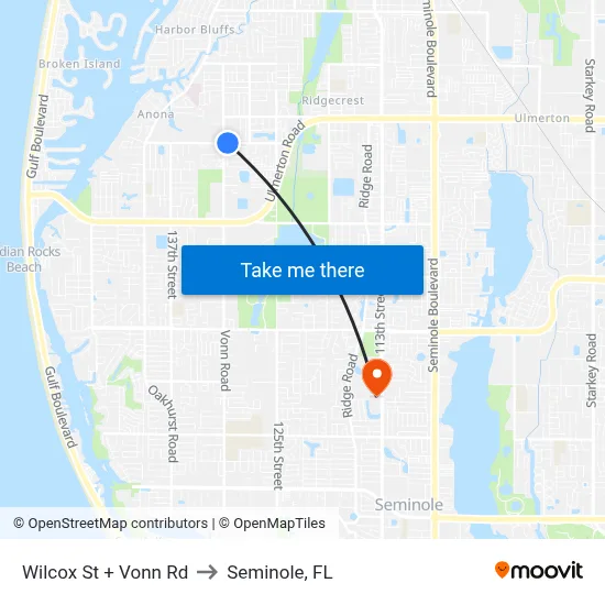 Wilcox St + Vonn Rd to Seminole, FL map