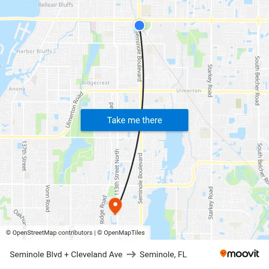 Seminole Blvd + Cleveland Ave to Seminole, FL map