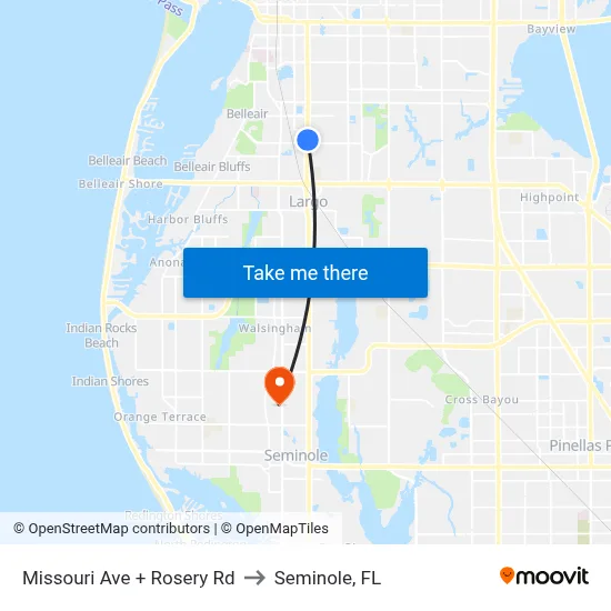 Missouri Ave + Rosery Rd to Seminole, FL map