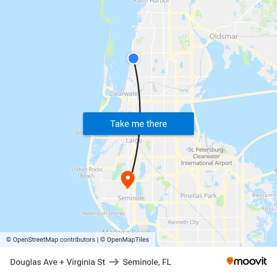 Douglas Ave + Virginia St to Seminole, FL map