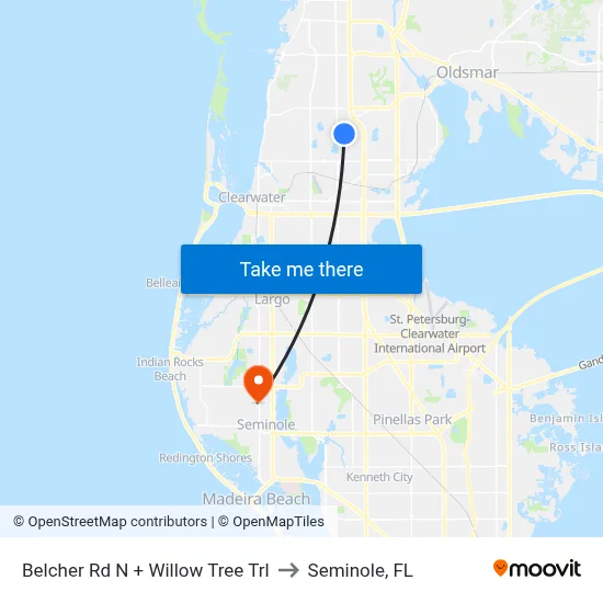 Belcher Rd N + Willow Tree Trl to Seminole, FL map