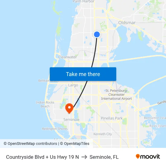 Countryside Blvd + Us Hwy 19 N to Seminole, FL map