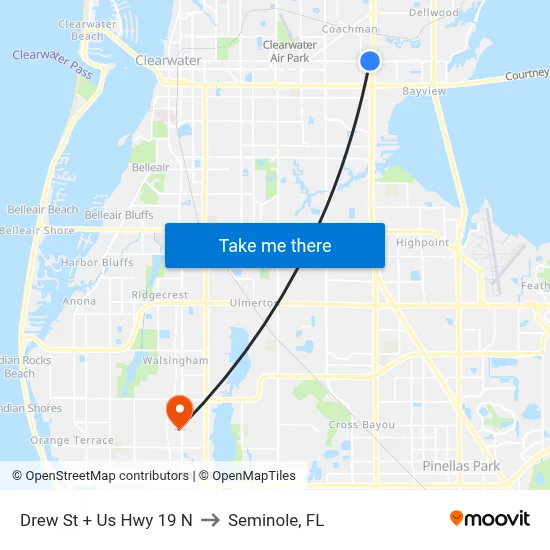 Drew St + Us Hwy 19 N to Seminole, FL map