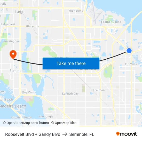 Roosevelt Blvd + Gandy Blvd to Seminole, FL map