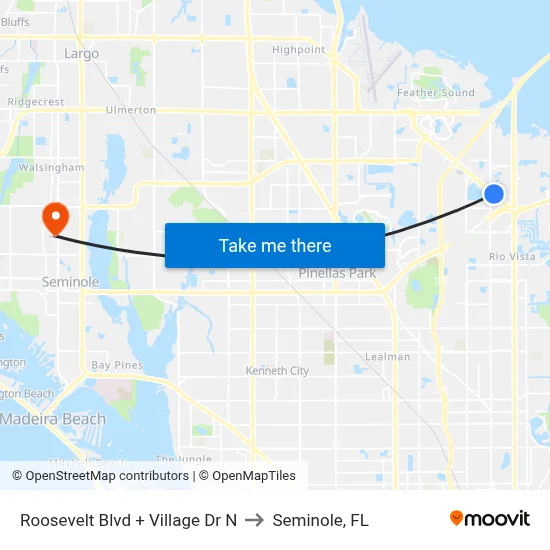 Roosevelt Blvd + Village Dr N to Seminole, FL map