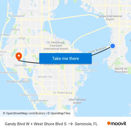 Gandy Blvd W + West Shore Blvd S to Seminole, FL map