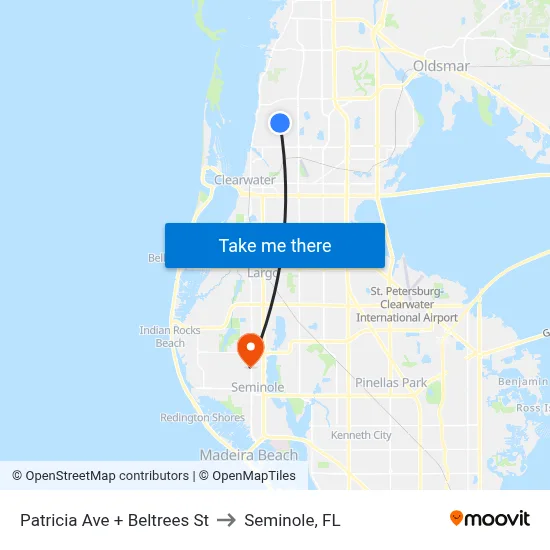 Patricia Ave + Beltrees St to Seminole, FL map