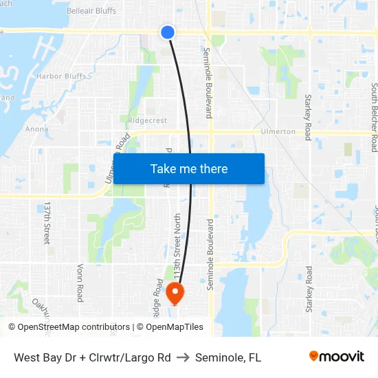 West Bay Dr + Clrwtr/Largo Rd to Seminole, FL map