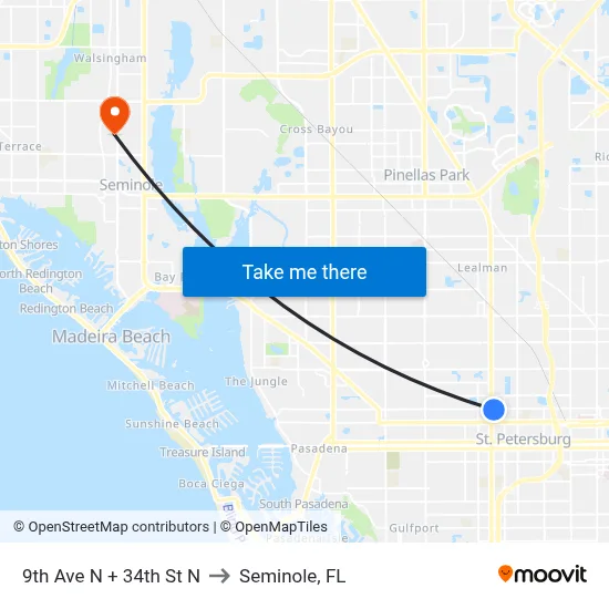9th Ave N + 34th St N to Seminole, FL map