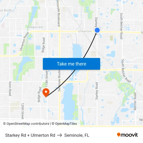 Starkey Rd + Ulmerton Rd to Seminole, FL map