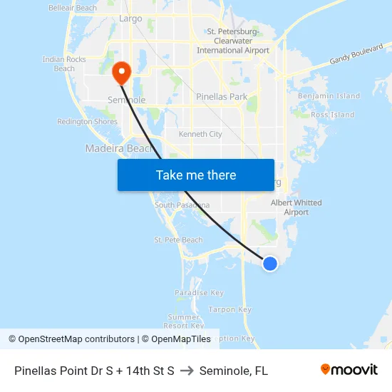 Pinellas Point Dr S + 14th St S to Seminole, FL map