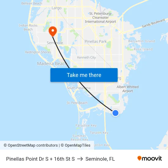 Pinellas Point Dr S + 16th St S to Seminole, FL map