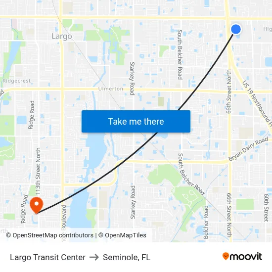 Largo Transit Center to Seminole, FL map