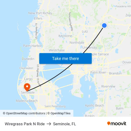 Wiregrass Park N Ride to Seminole, FL map