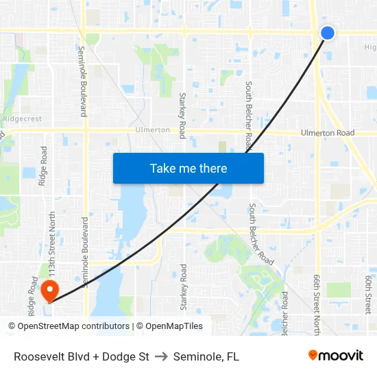 Roosevelt Blvd + Dodge St to Seminole, FL map