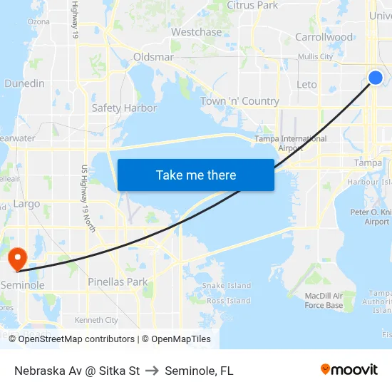 Nebraska Av @ Sitka St to Seminole, FL map
