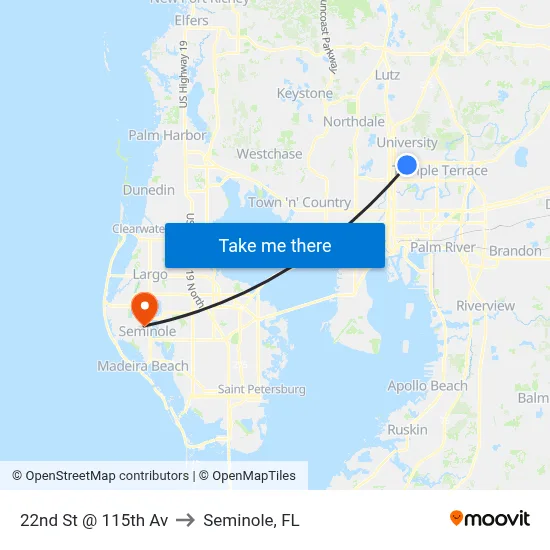 22nd St @ 115th Av to Seminole, FL map
