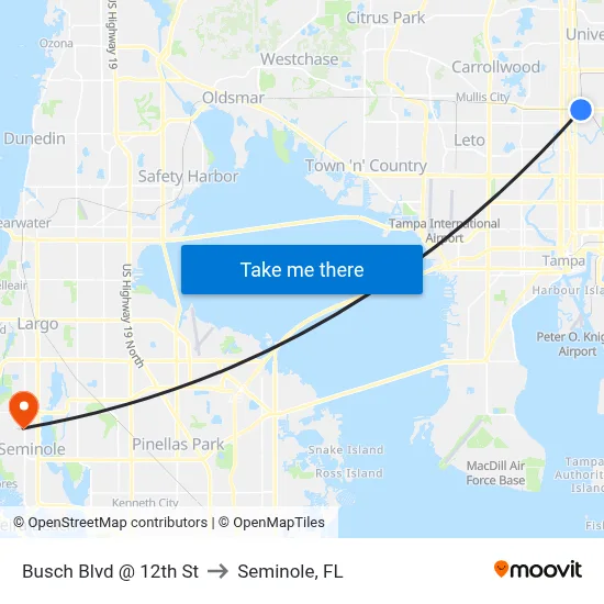 Busch Blvd @ 12th St to Seminole, FL map