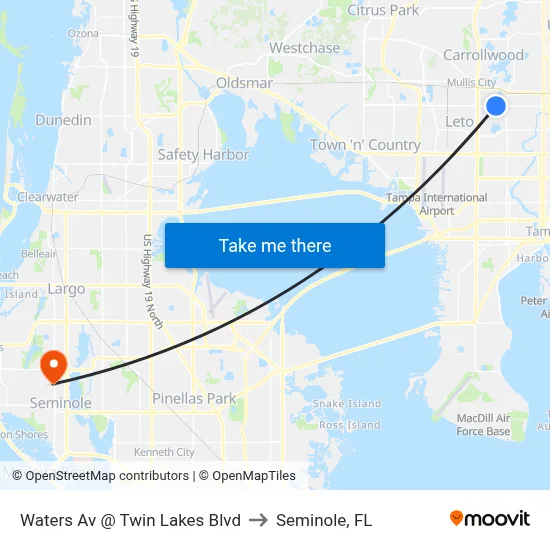 Waters Av @ Twin Lakes Blvd to Seminole, FL map