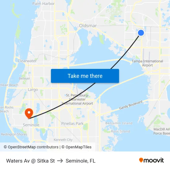 Waters Av @ Sitka St to Seminole, FL map