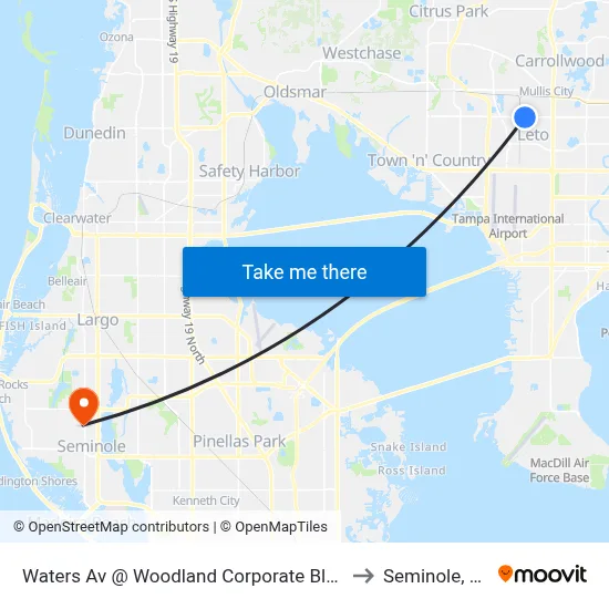 Waters Av @ Woodland Corporate Blvd to Seminole, FL map